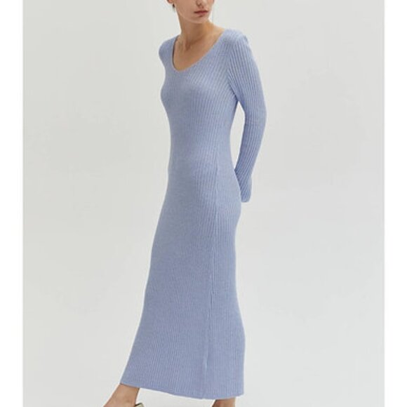 Ice Blue Ribbed Sweater Dress - Picture 3 of 4